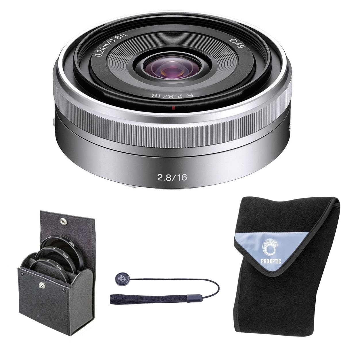 Sony E 16mm f/2.8 Lens, Black, Bundle with 49mm Digital Essentials Filter Kit and 15x15 Wrap