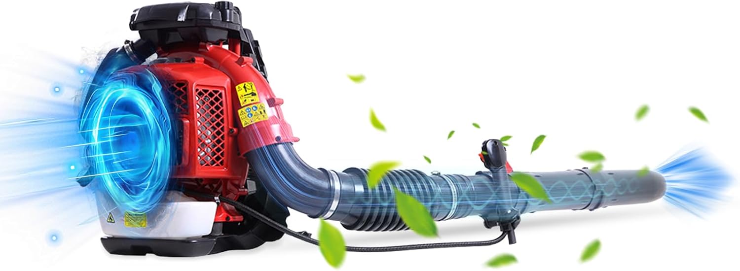 Backpack Leaf Blower, 80CC 4.8HP 2-Stroke Gas Leaf Blower, 900-CFM, 206-MPH, Gas Powered Leaf Blower, Cruise Control, Ideal Blowers for Lawn Care (Red)