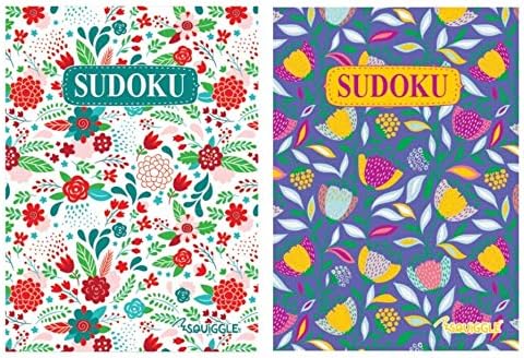 Squiggle A5 Floral Sudoku Travel Size 128pg Puzzle Books - Set of 2