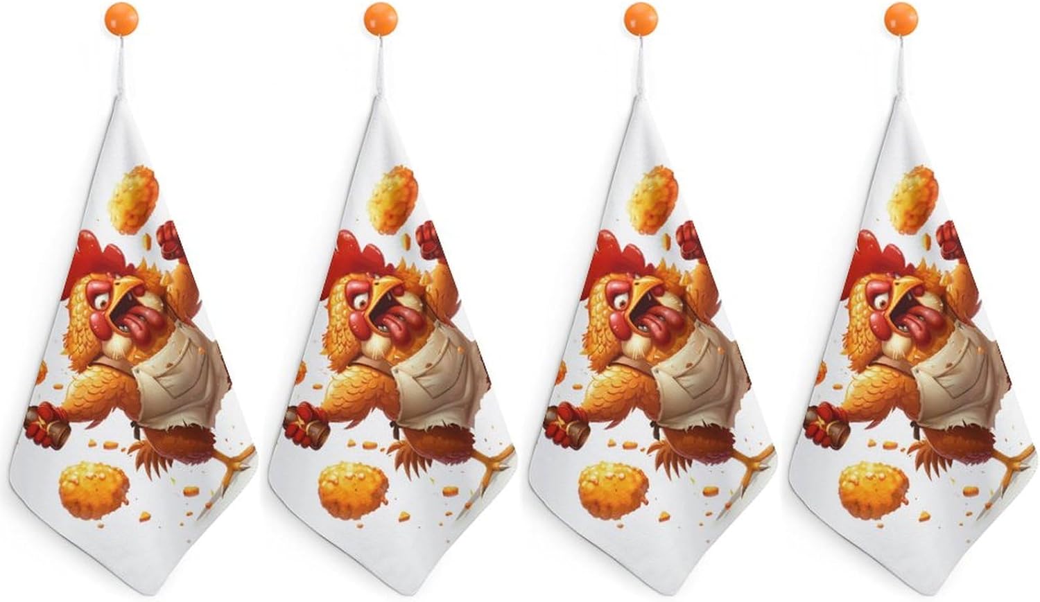 Kung Fu Cock Rooster with Beer Hand Towels for Bathroom Kitchen Towels Small Towel Handkerchiefs with Hanging Loop 4PCS
