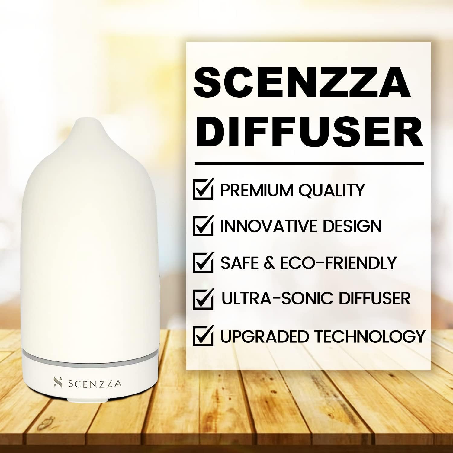 Ceramic Essential Oil Diffuser - 10 Watt Ultrasonic Aromatherapy Portable Air Diffuser- Promote Sleep Moisturize The Air & Eliminate Odor - Suitable for Home and Office - 160ml (White)