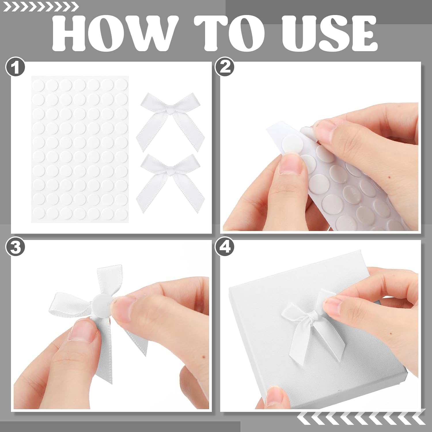 120 Pcs Mini White Bows for Crafts with Self-Adhesive Dots, 1.57" Small Satin Ribbon Bows for Gift Wrapping Cake Decorations Sewing Scrapbook Card Making Wedding Bow Party Decoration - Image 3