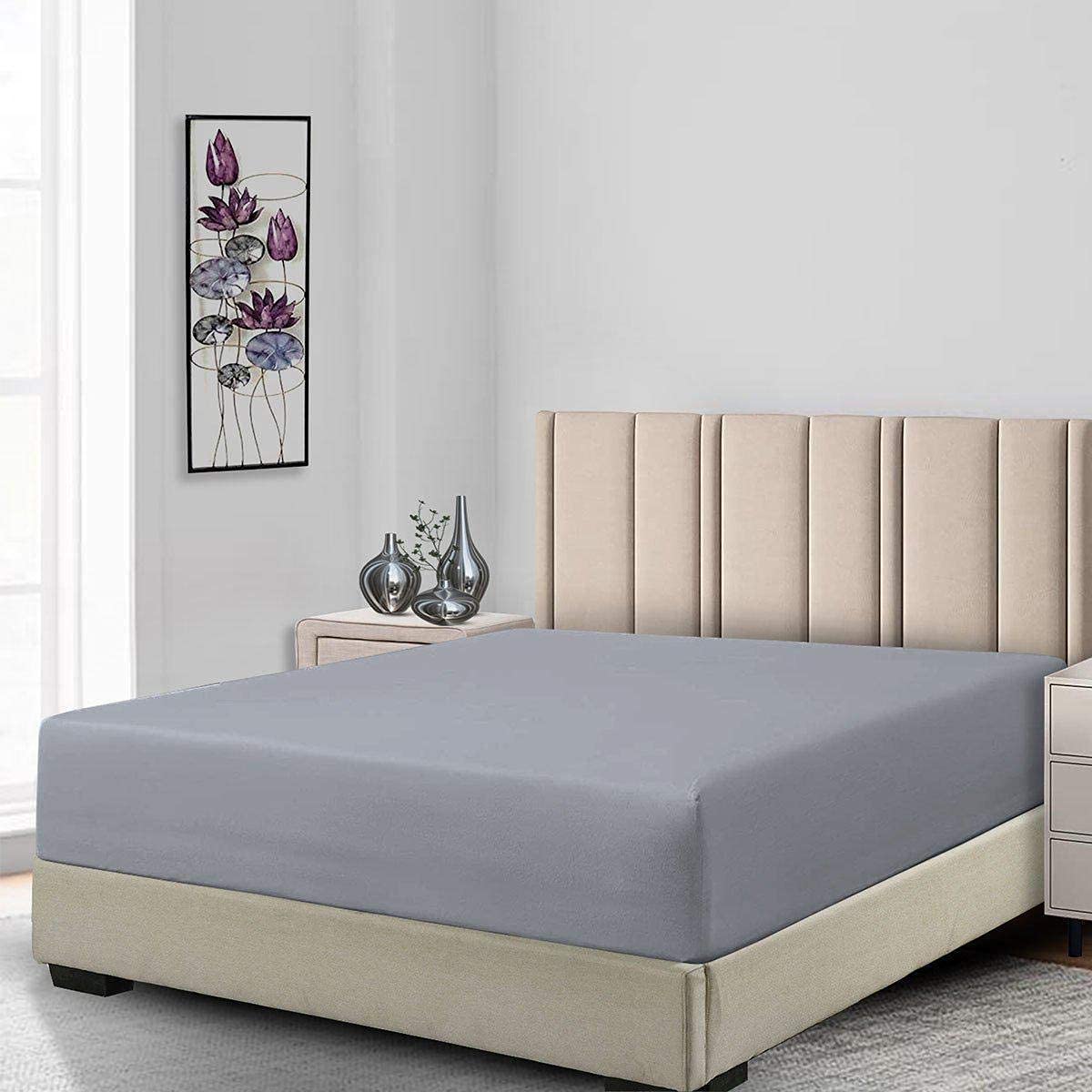 Fitted Sheets, 650TC with Pockets (7-10 Inches) Perfect for Low Profile Mattresses, Cotton Blend (Queen, Solid Grey)