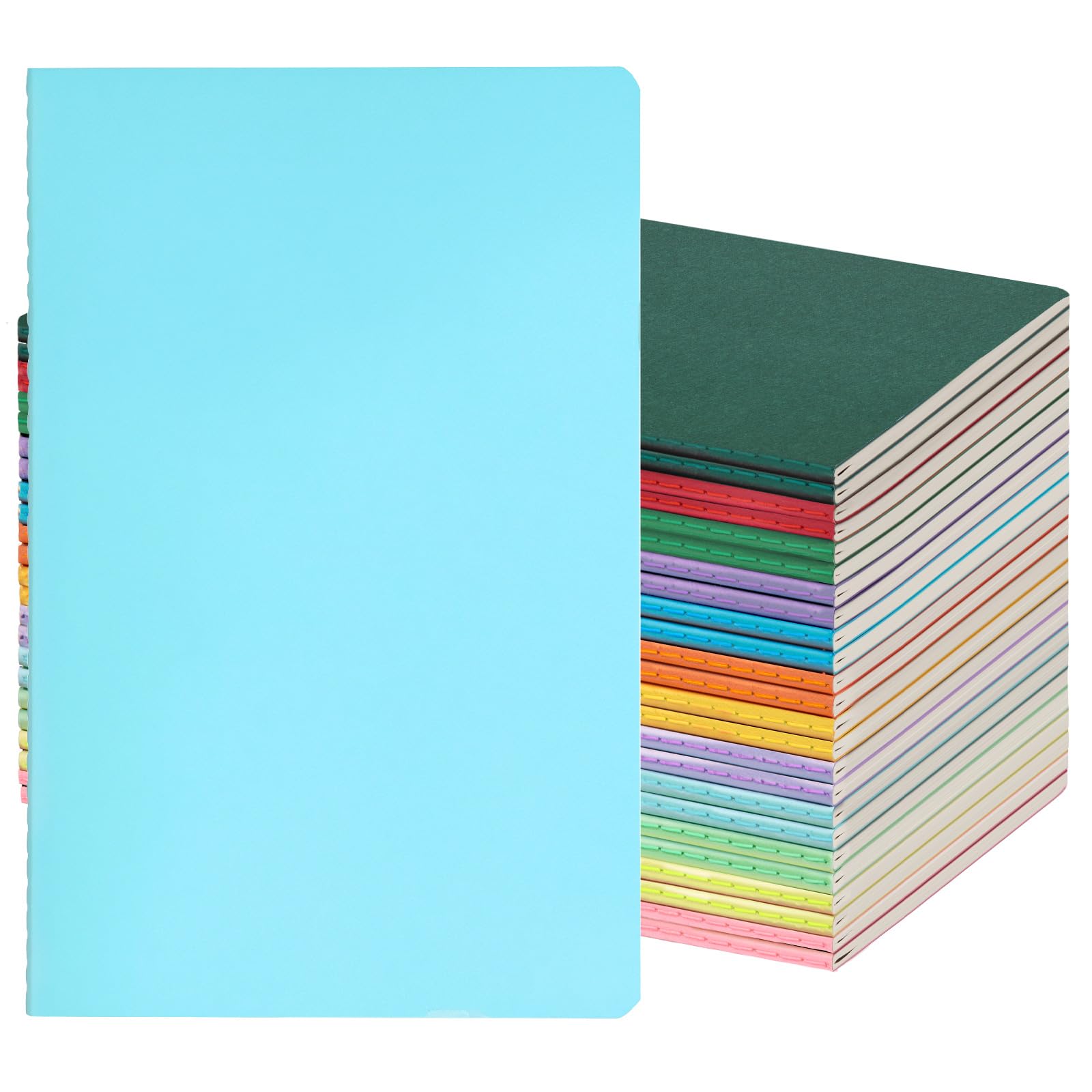 Foliom 24 Pack A5 Plain Notebooks Bulk, Kraft Paper Cover, 60 Pages 80gsm Cream Paper, Thread-Stitched, 2 Sets of 12 Colors Blank Journal for Sketching, Drawing, Writing, School, Work & Travel