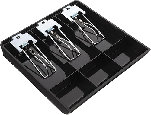 NUOBESTY Bandeja de dinero con 3 billetes, 3 compartimentos para almacenamiento de dinero con clip de plástico, color negro