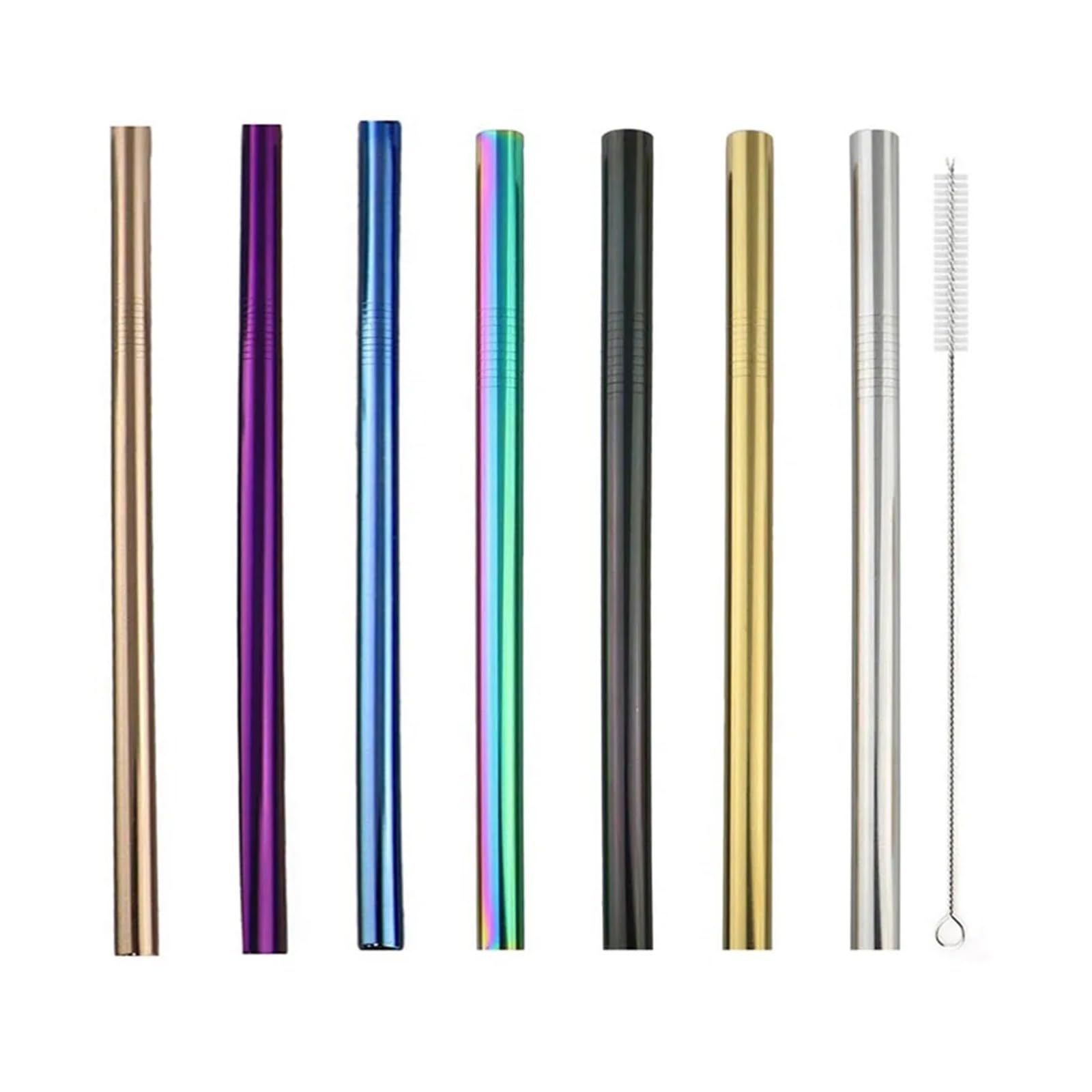 Strohhalme 5er-Set bunte Trinkhalme aus Edelstahl 304, wiederverwendbar, 12 mm, gebogen, for Milchshakes, inklusive Reinigungsbürste für Smoothie(Silver)