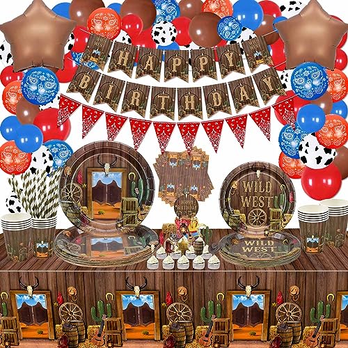 Hegbolke Cowboy Party Decorations, Western Cowboy Theme Party Decorations Including Plates, Napkins, Banners