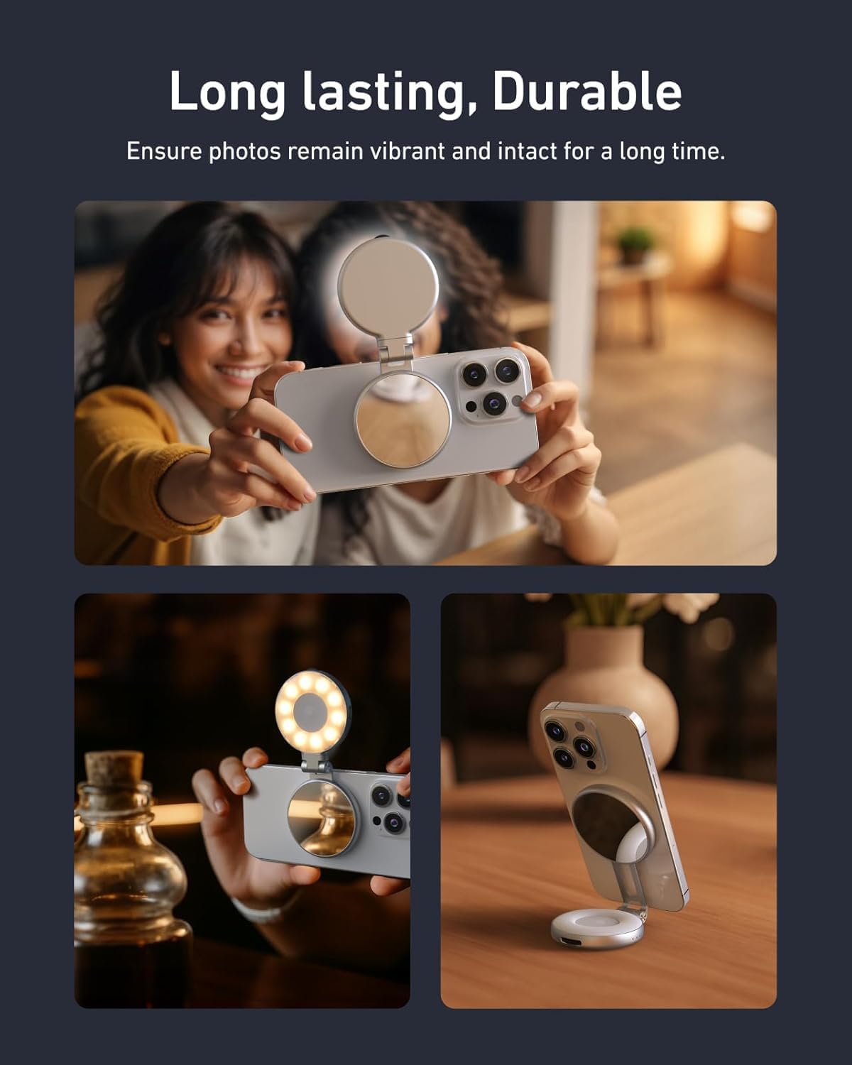 C03 Magnetic Selfie Light, Phone Light Compatible with iPhone Magsafe, CRI97 360° LED Ring Fill Light with Mirror for Selfies/Photography/TikTok/Zoom Calls/Video Conference
