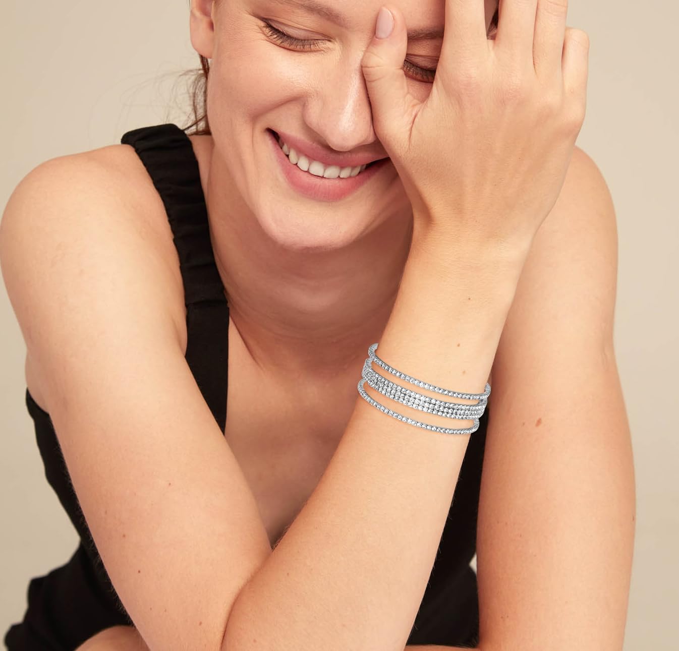 Rhinestone Bracelet Multilayer Cuff Bracelet Sparkling Crystal Layered Bridal Bracelets for Women - Image 2