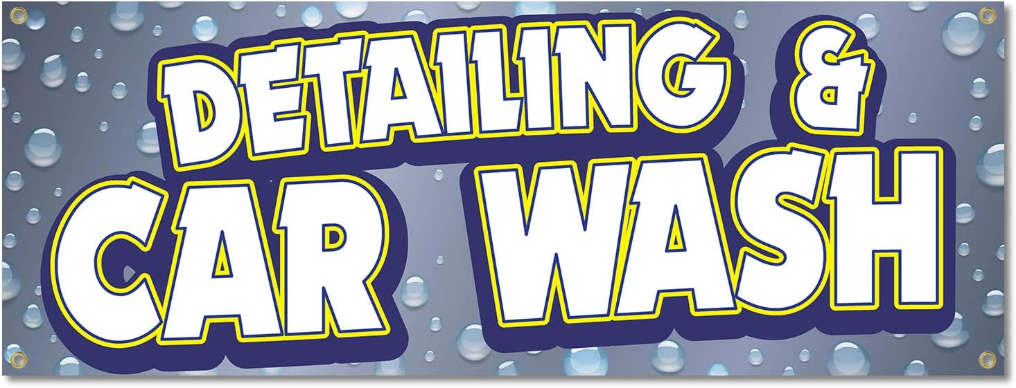 Detailing and Car Wash | 18" X 48" Banner | Outdoor Vinyl Sign with Grommets | Auto Detailing Hand Detail Shop Trucks | Made in The USA