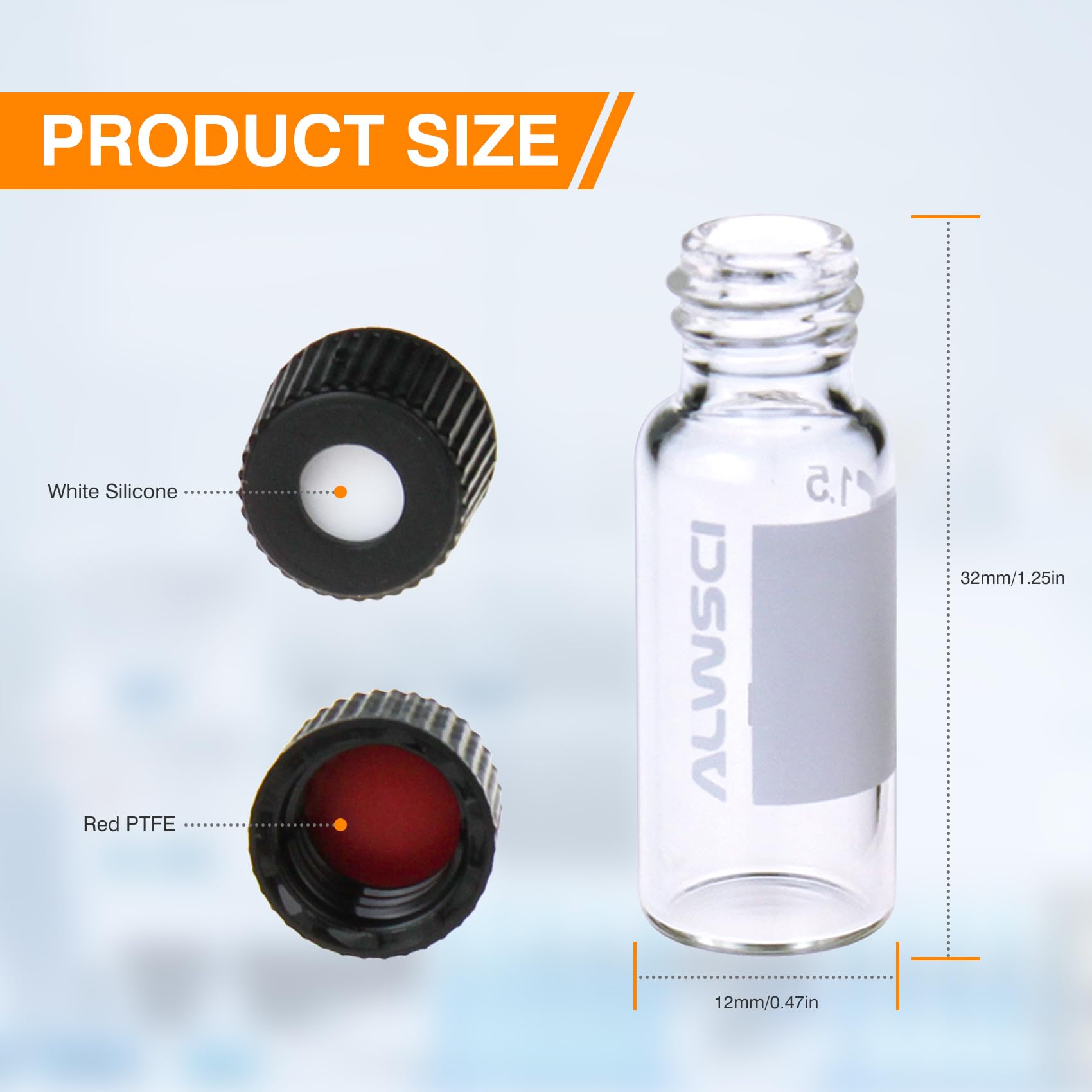 ALWSCI Fiale di Vetro per HPLC da 2 ml, Fiale per Autocampionatore Trasparenti da Laboratorio, Fiala Trasparente 8-425, Tappo a Vite Blu con Foro, Setti in Silicone Rosso PTFE&Bianco, 100 pz.
