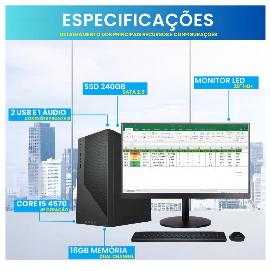 COMPUTADOR COMPLETO OFFICE INTEL CORE I5 4570 4ª GERAÇÃO 16GB RAM