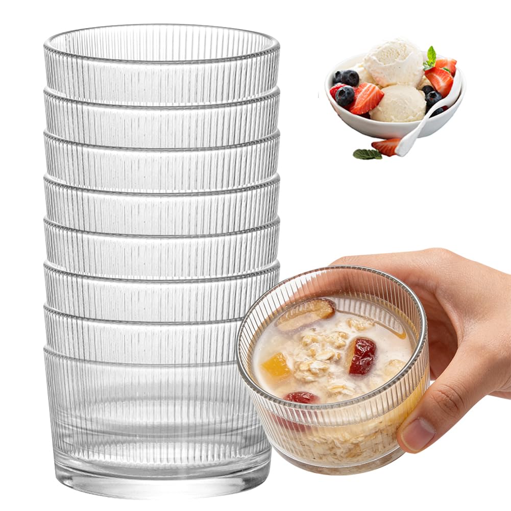 Set di 8 ciotole da dessert da 200 ml, ciotole per insalata, piccole ciotole in vetro trasparente, impilabili per dessert, salse, lavabili in lavastoviglie
