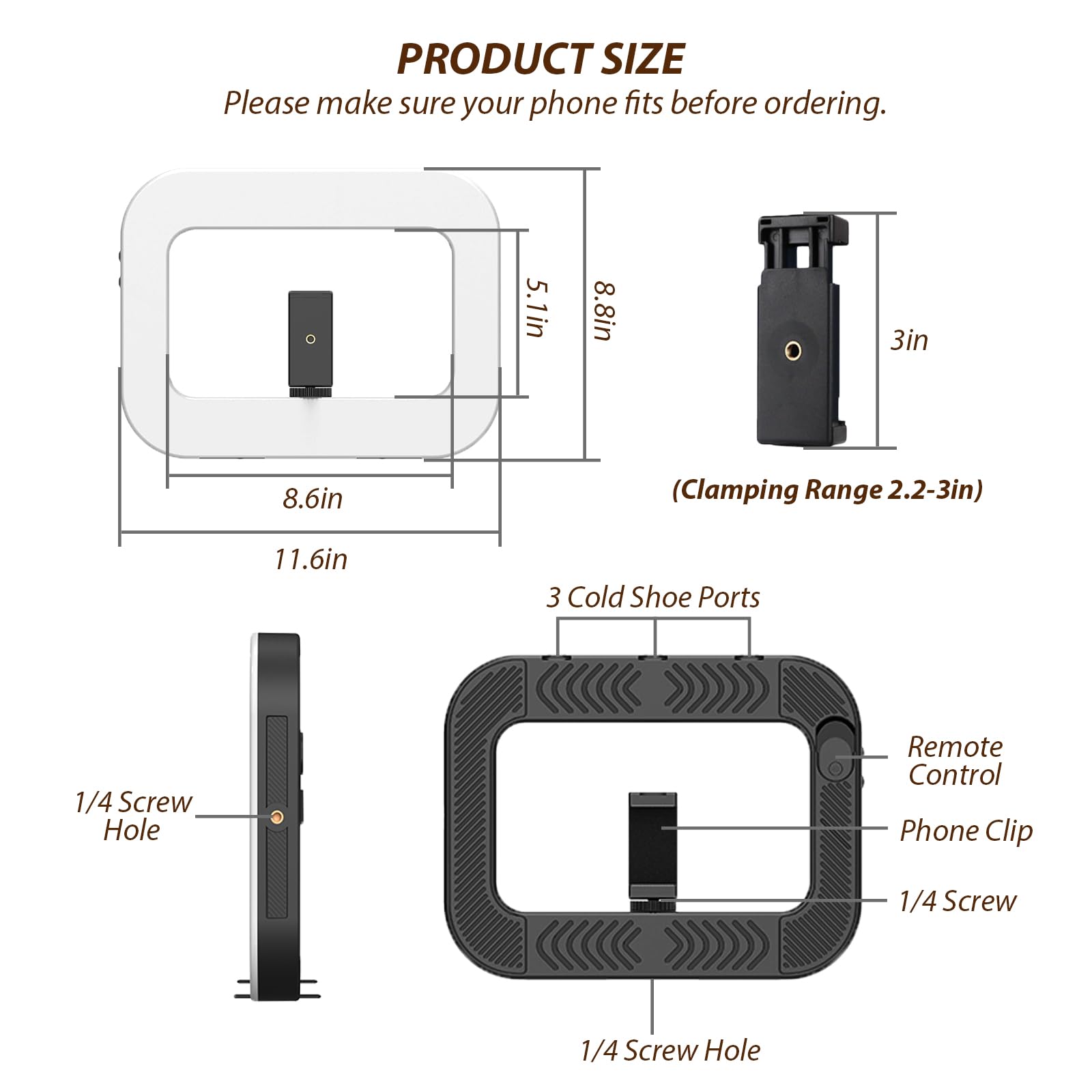 Equipo de video para smartphone con luz, kit de luz selfie de anillo de mano, estabilizador de video móvil LED con batería integrada de 8000 mAh para cámara, smartphone, YouTube, grabación de video