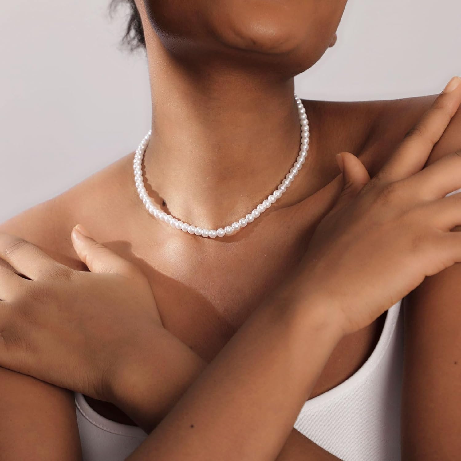 CAROVO Dainty Pearl Pendant Necklaces for Women 14k Gold Plated Barque Pearl Chain Necklace Delicate Handmade Cultured Pearl Necklace Everyday Jewelry for Gifts - Image 5