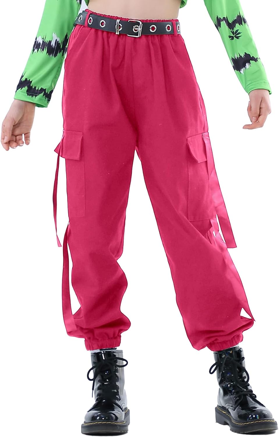 Rolanko Girls Cargo Pants for Kids Loose Streetwear Hip Hop Dance Cotton Cargo Jogger Pants for Kids 4-15 Years