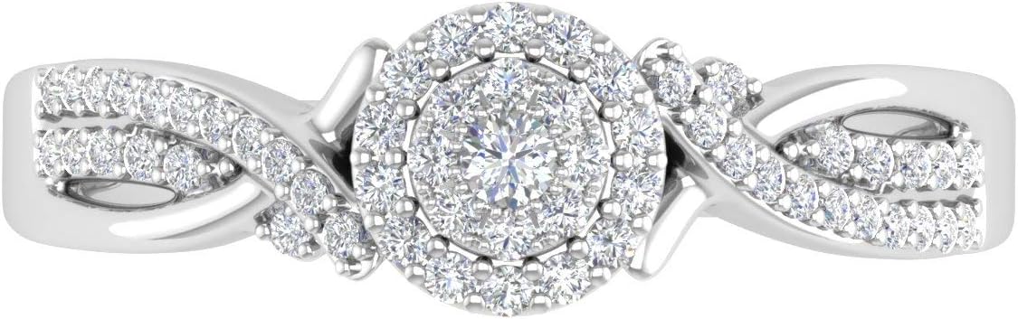 FINEROCK 1/4 Carat Round Diamond Engagement Ring in 10K Gold