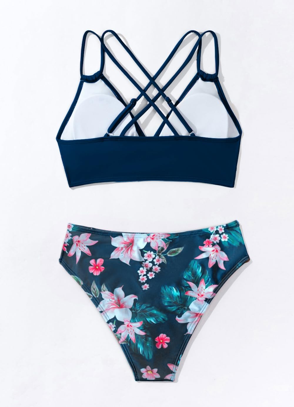 Tainehs Women's Push Up V Neck Bikini Sets Criss Cross Back Two Piece Bathing Suit - Image 4