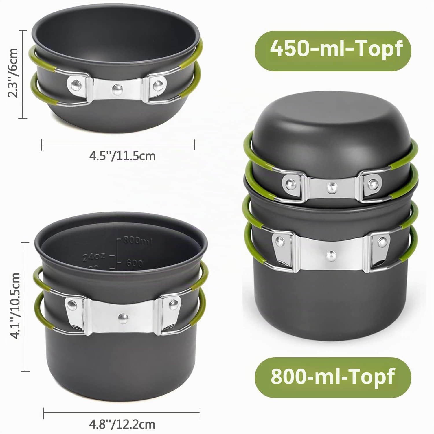 Odoland Camping Geschirr Set 10-teiliges Outdoor Kochgeschirr Aluminium Camping Töpfe Becher Faltbare Besteck Mini Campingkocher für Outdoor Picknick Wandern
