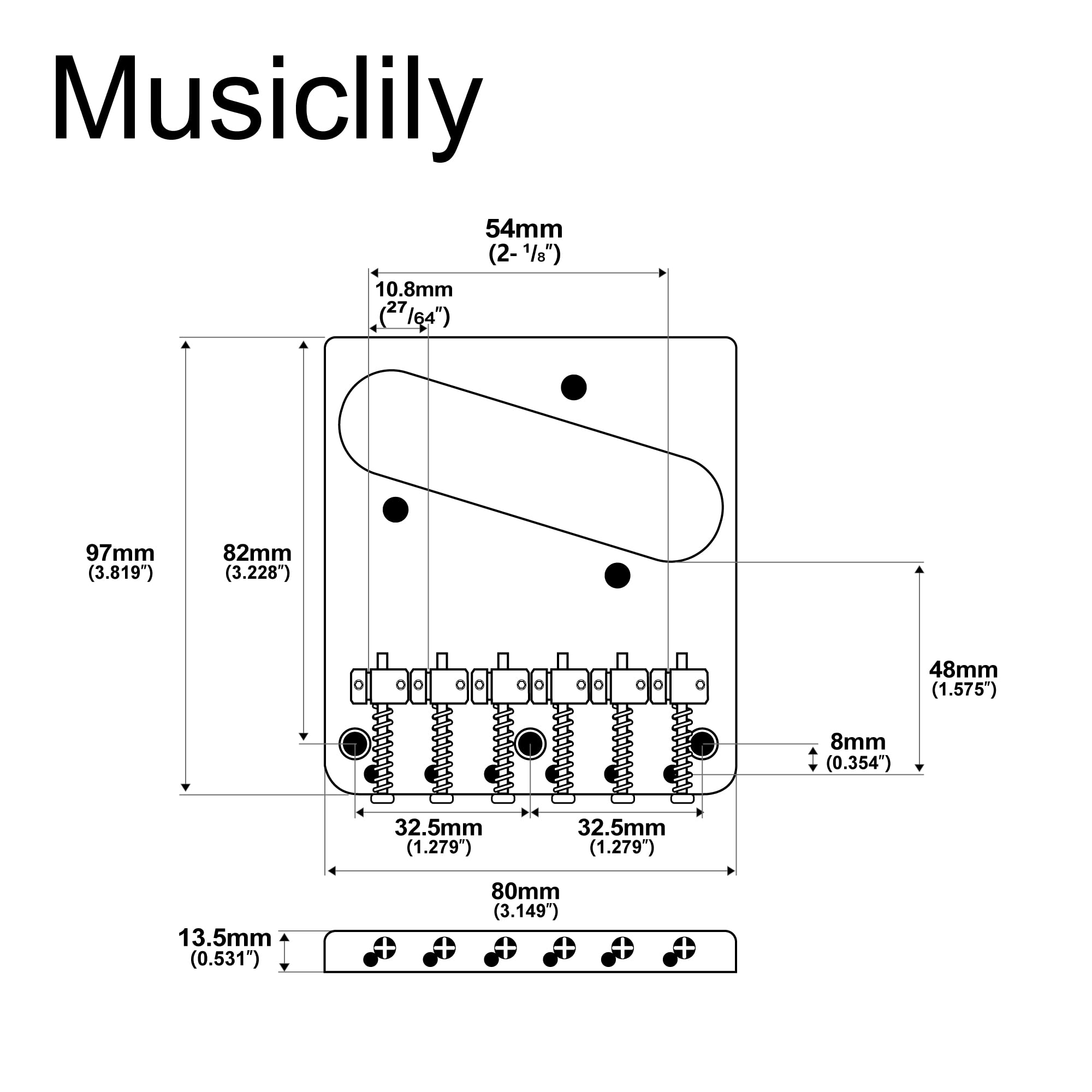 Musiclily Chevalet Vintage Style Tele Chrome Pour Guitare Électrique 6 Cordes