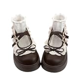 Women Lolita Shoes Heel Mary Jane Lace Pumps with Bow Kawaii Cute Cosplay Wedge Boots Cross Strap Block Heel Sweet Style