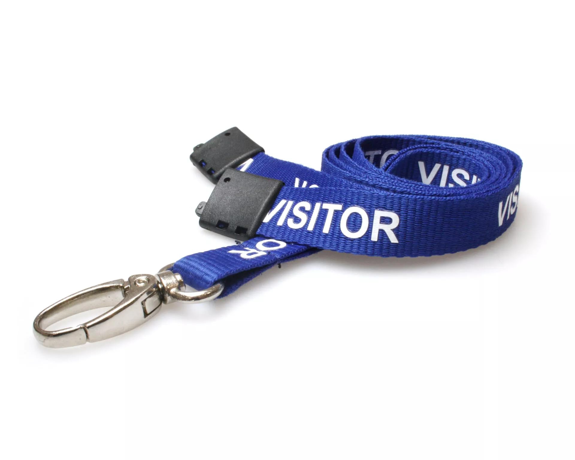 EasyBadge Blue Visitor Lanyards for Visitor Pass with Safety Break and Metal Clip, 100 Pack