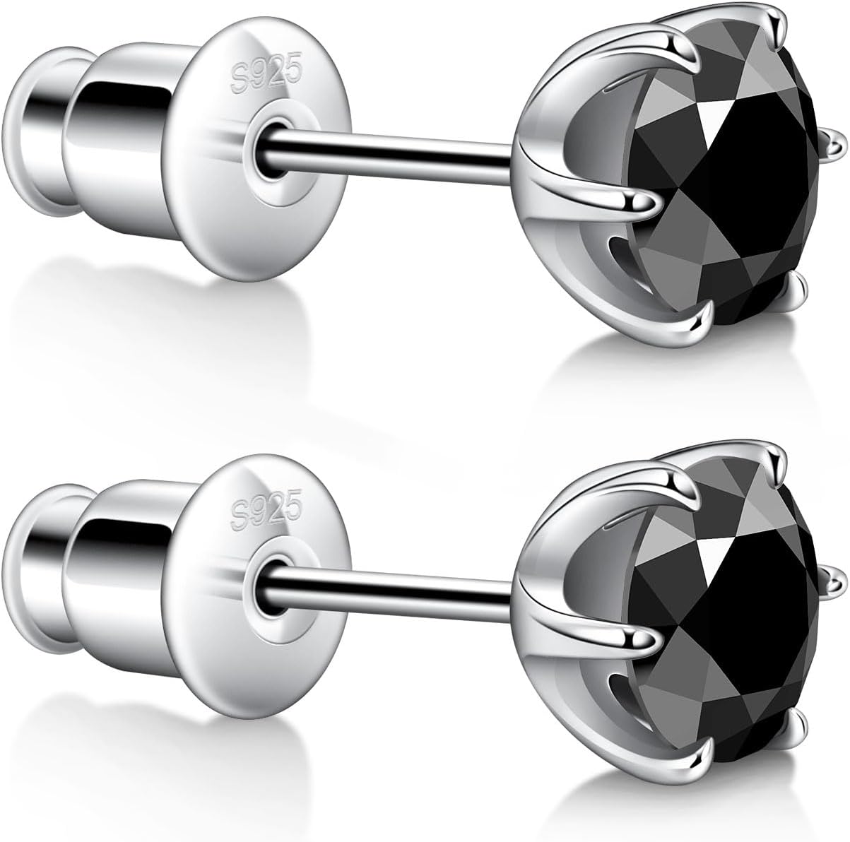 Hitlinker Silver/Black Moissanite Stud Earrings for Mens/Women 1-4CT Hypoallergenic Earrings 925 Sterling Silver Lab Created Round/Cushion Halo Stud Earrings