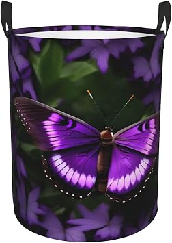 Beautiful Purple Butterfly Round Dirty Laundry Basket,Ideal Dirty Clothes Bag For Household Essentials Storage Needs