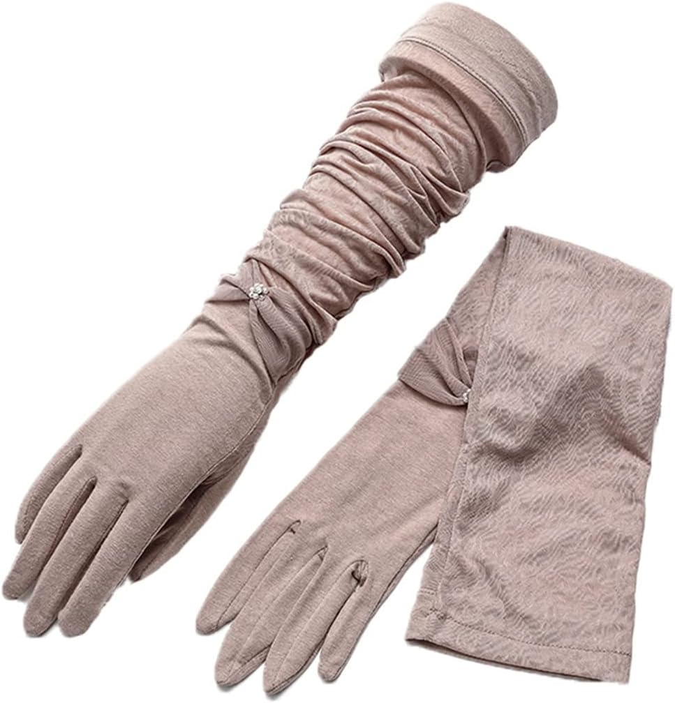 Women's Summer Ice Silk Gloves, Long Driving/Running Thin Arm Guards, Five-Finger Sleeves (D)