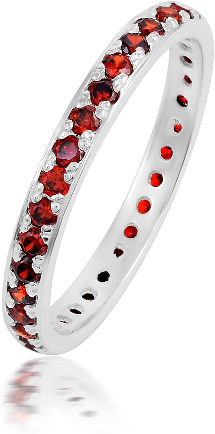 925 Sterling Silver Round Birthstone Eternity Statement Boho Promise Band Ring Jewelry Wedding Gift For Wome