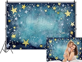 Renaiss 7x5ft Twinkle Little Star Baby Shower Party Backdrop Navy Blue Background Yellow Stars Meteor Shower Abstract Art Starry Sky Vintage Stage Decor Girls Boys Portrait Photo Shoot Studio Props