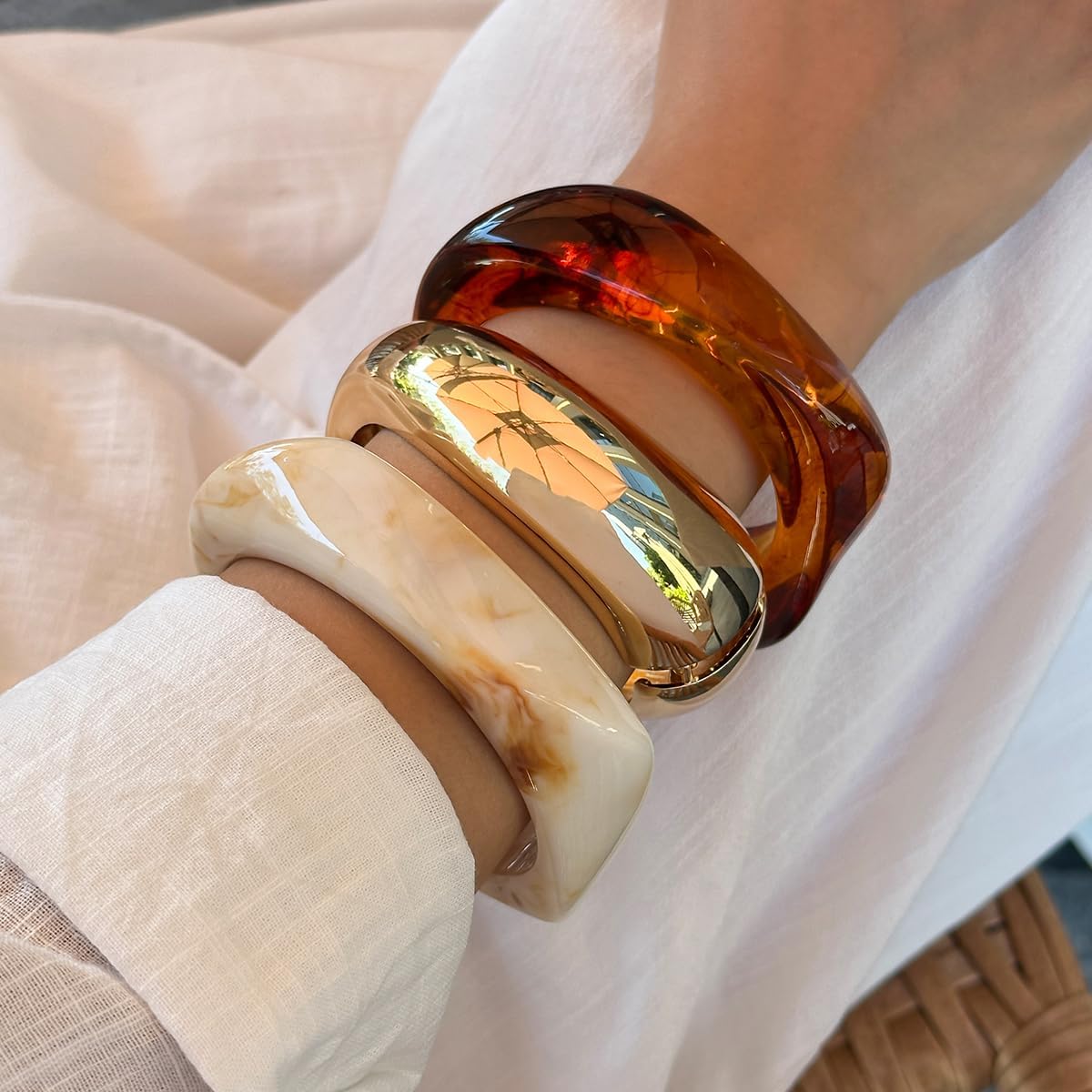 Chunky Acrylic Bangle Bracelet for Women Colorful Resin Bracelets Trendy Stack Statement Cuff Jewelry Gift