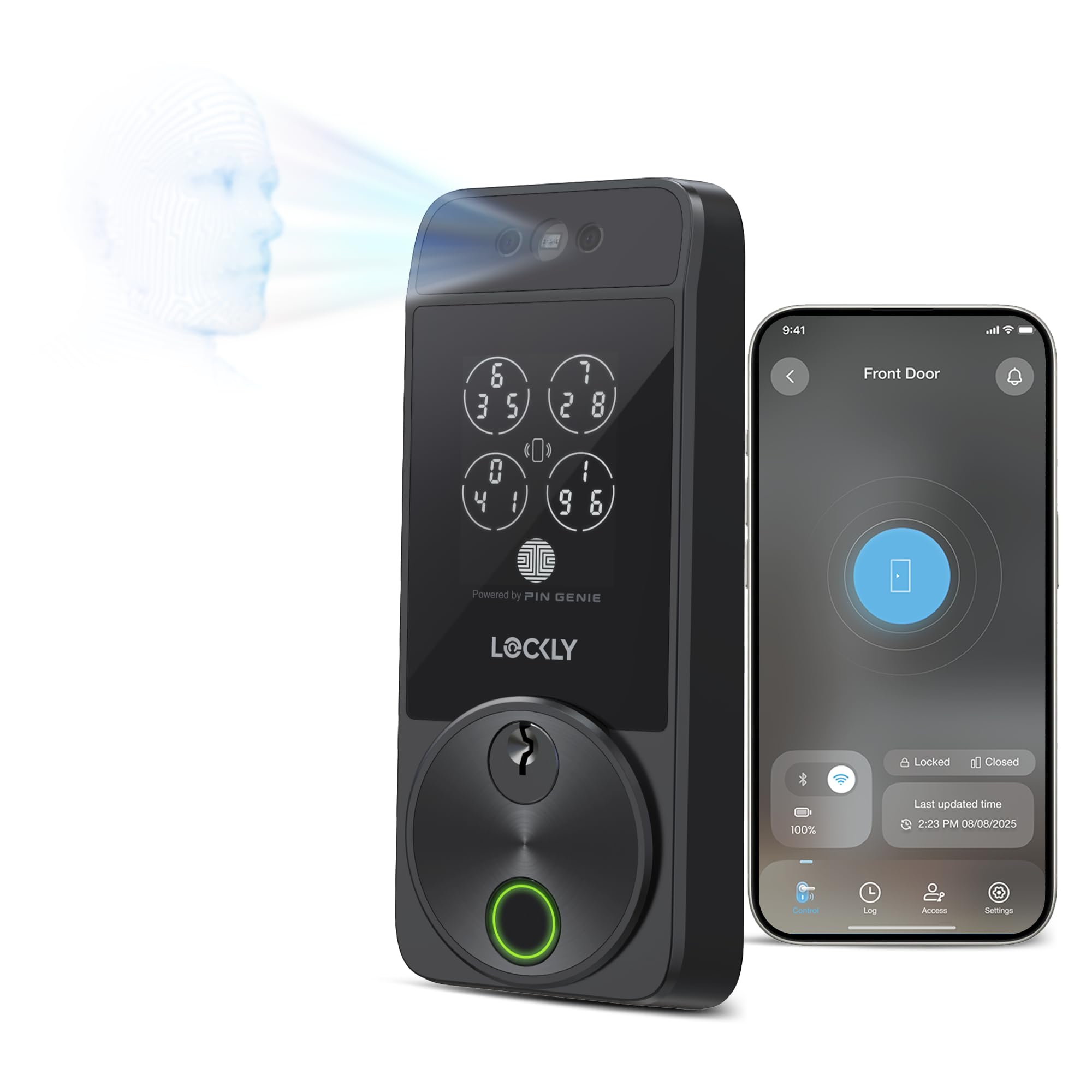 LocklyKeyless Entry Door Lock for Front Door Supports Apple Home Key/Alexa/Google, PIN Genie Keypad, App Control, Easy Install Visage Zeno Smart Lock - Facial Recognition & Fingerprint Deadbolt
