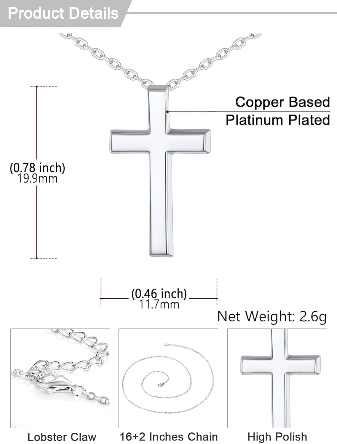 U7 Cross Necklace for Women,Silver/14K Gold Large or Small Cross Necklaces with CZ Diamond,Faith Birthday/Christmas Gift for Her Women Mother Daughter Grandmother - Image 6