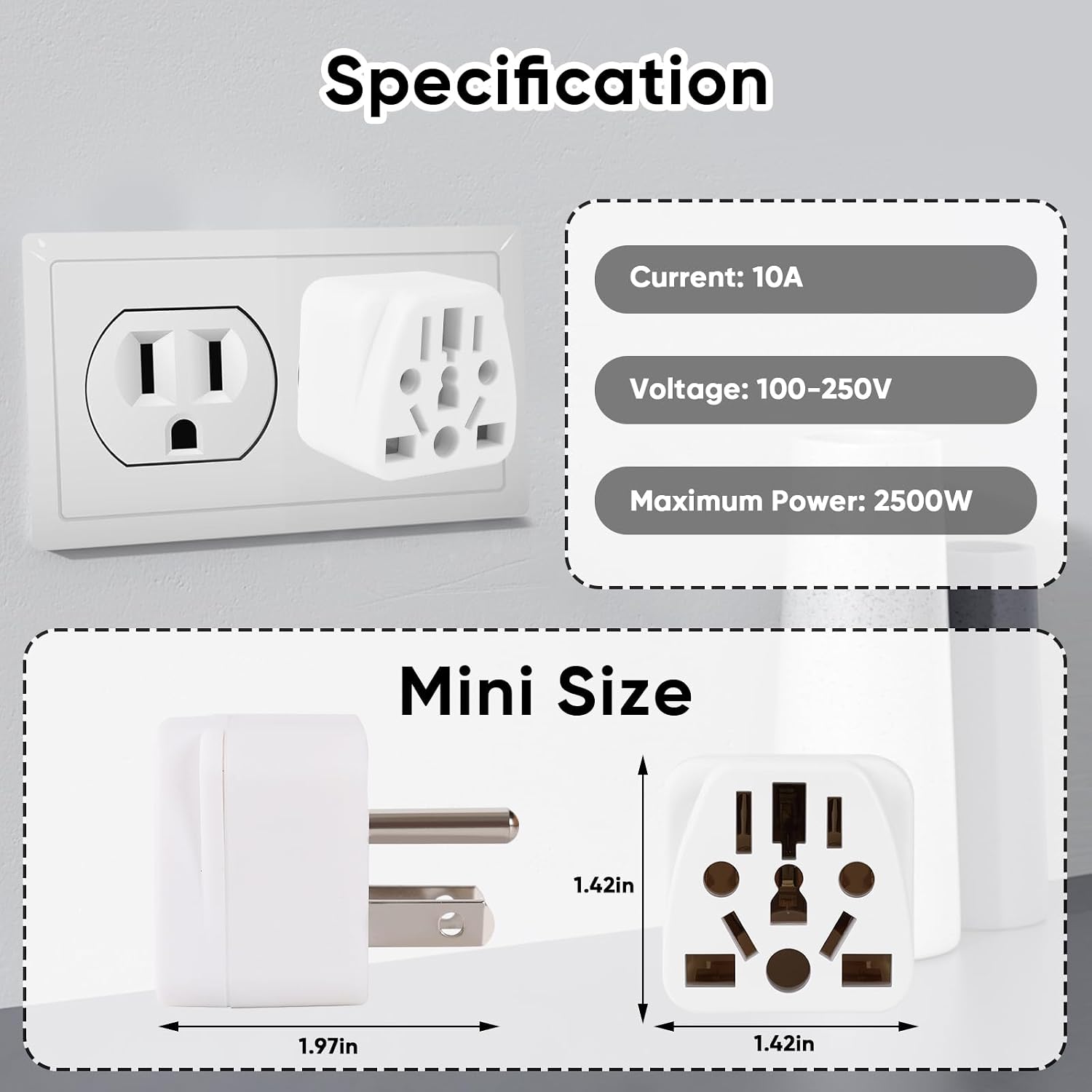 3 Pack US Travel Plug Adapter- EU, UK, AU, CN, JP, Italy, Brazil to American Plug Adapter, Universal Plug Adapter for USA- Type B, White