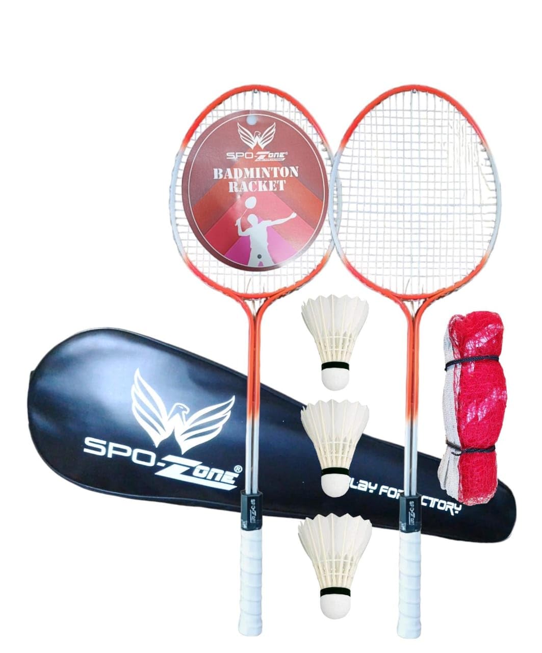 Badminton-Racquet Set of 2 with 3 Pieces Feathers Shuttlecock with Badminton Cover and Net Combo -Badminton Kit-image-6