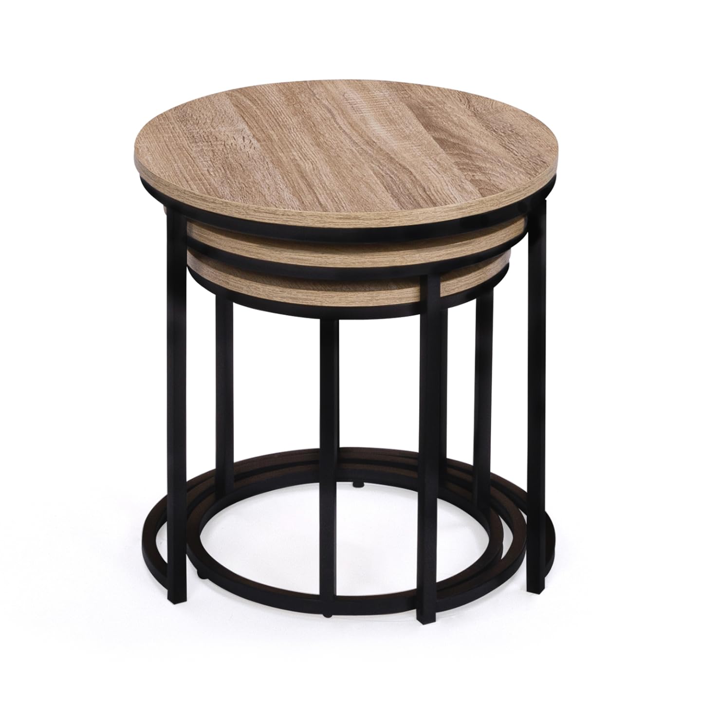 IDMarket - Lot de 3 Tables Basses gigognes Detroit Rondes 35/40/45 Design Industriel
