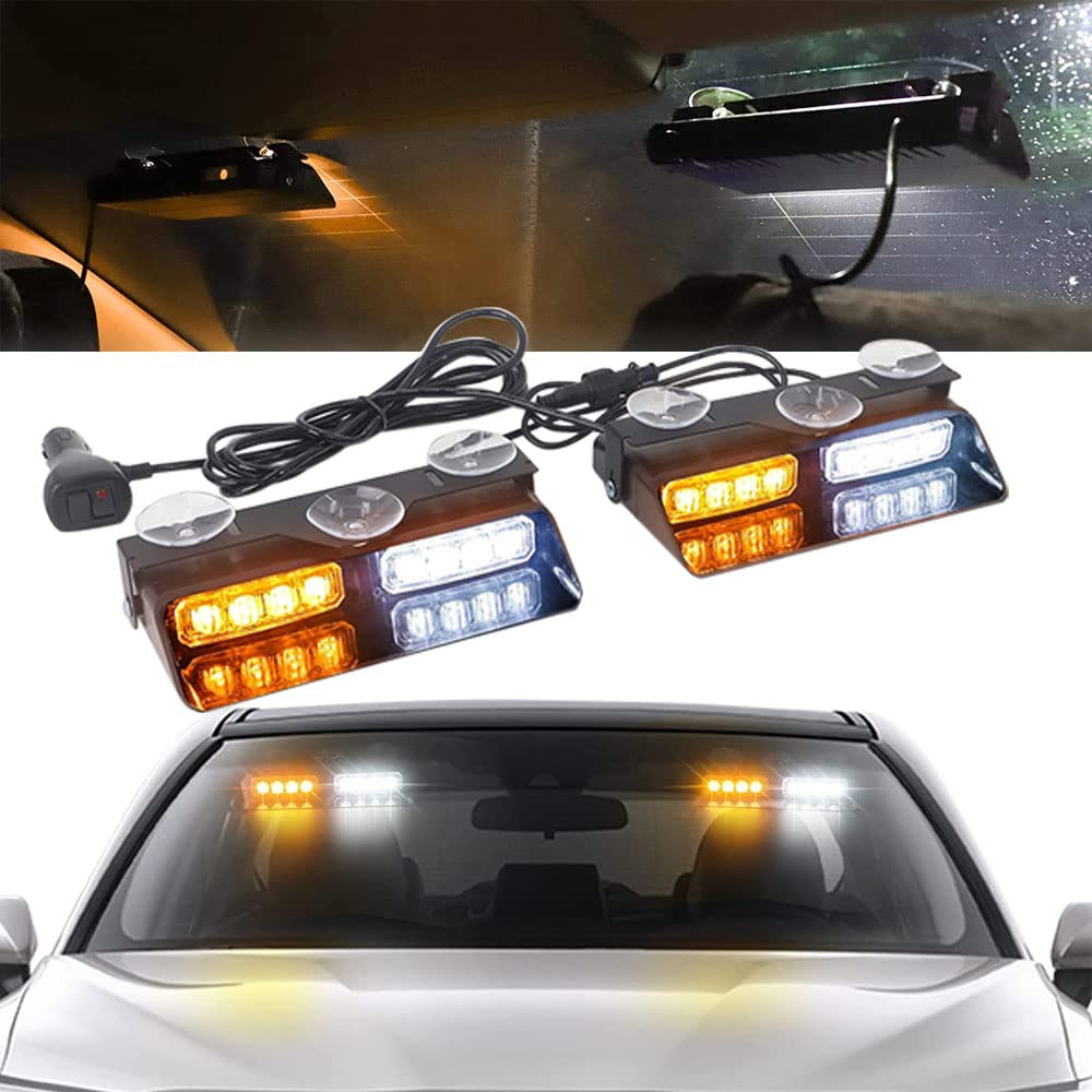 Baceyong 1 par de luces estroboscópicas LED para salpicadero, luces estroboscópicas de emergencia 2 en 1 para vehículos, luces intermitentes de seguridad con ventosas, luces interiores para parabrisas
