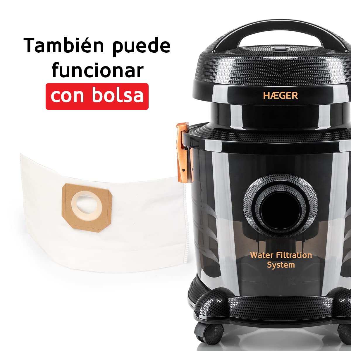 HAEGER AQUACLEAN 1200 Aspirador con Filtro de Agua, 1200W, Aspiración con Filtro de Agua, Depósito de Agua 9L, Aspirar sólidos y líquidos