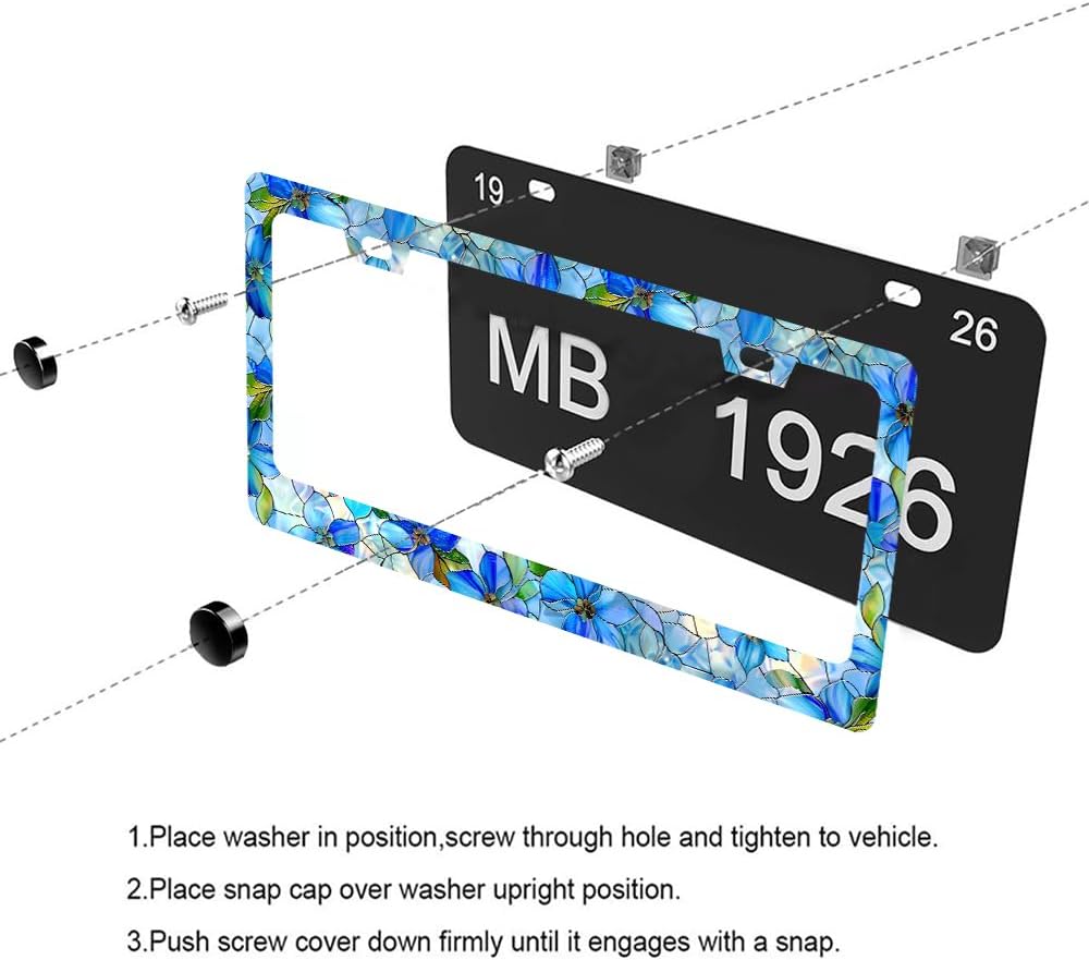 Beautiful Glass Flowers Pattern License Plate Frame image 3