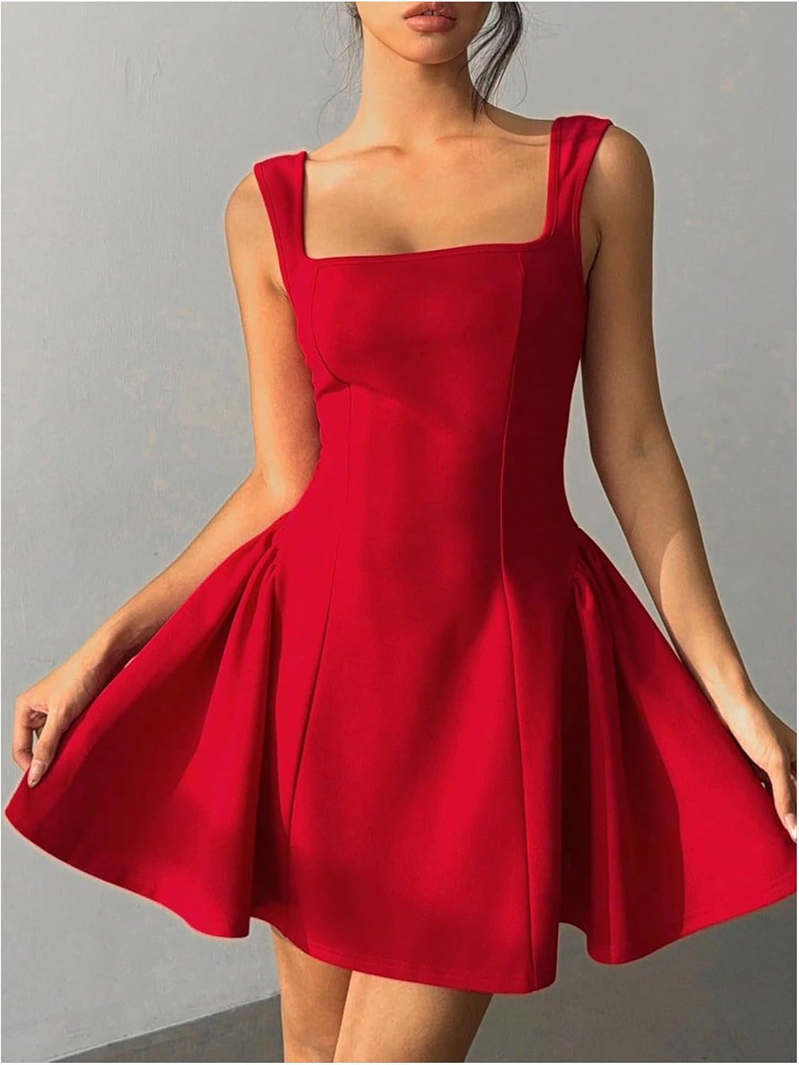 OYOANGLE Women's Open Back Bow Mini Ruffle Dress Square Neck Sleeveless Short Party Dresses - Image 3