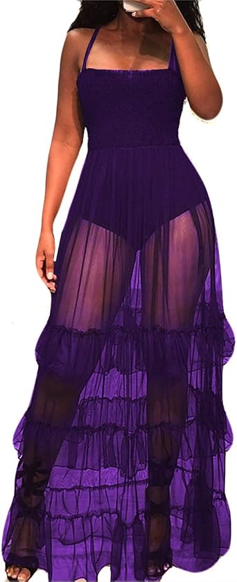 Semi Sheer Maxi Lace Dress Swimwear 