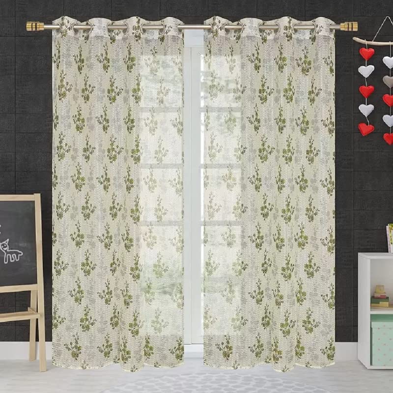 BEAUTIFULGHAR CREATIONS Polyester Floral Design Heavy Net Tissue Shemi Sheer Transparent Window Curtains (4X5Feet) Pack of 2 Pecs Green