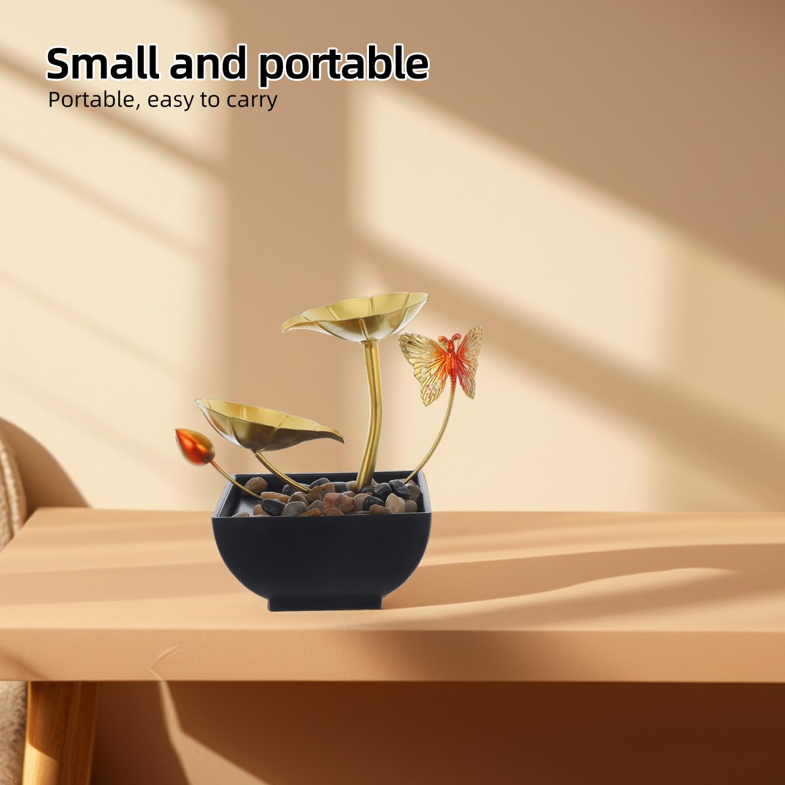 Fontaine Mini Cascade de Bureau en Fonte Motif Naturel et Galets pour Décoration Intérieure de Chambre et Bureau