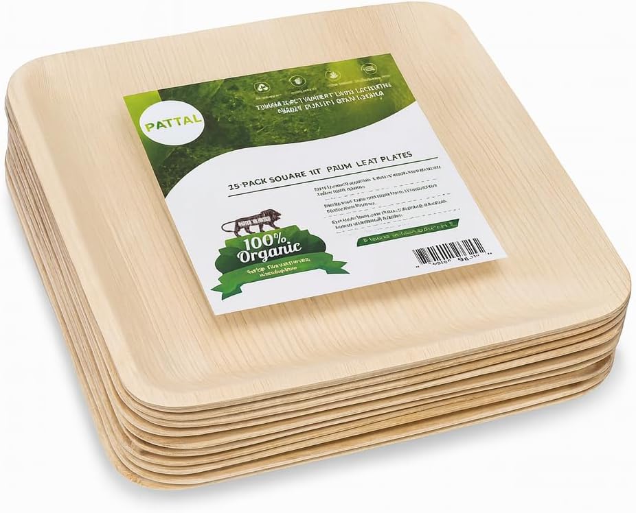 10 Inch Square Palm Leaf Disposable Dinnerware – Eco-Friendly Organic Plates, Biodegradable Partyware, Alternative to Paper, Bamboo & Plastic Plates – Perfect for Thanksgiving, Weddings & Dinners
