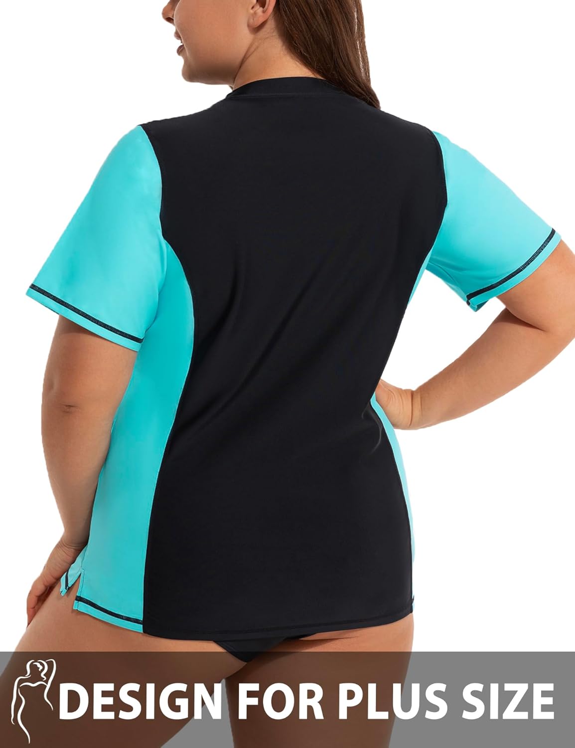 Tournesol Women's Plus Size Rash Guard UV Sun Protection Swim Shirts Short Sleeve Swimwear Swimsuit Tops - Image 3