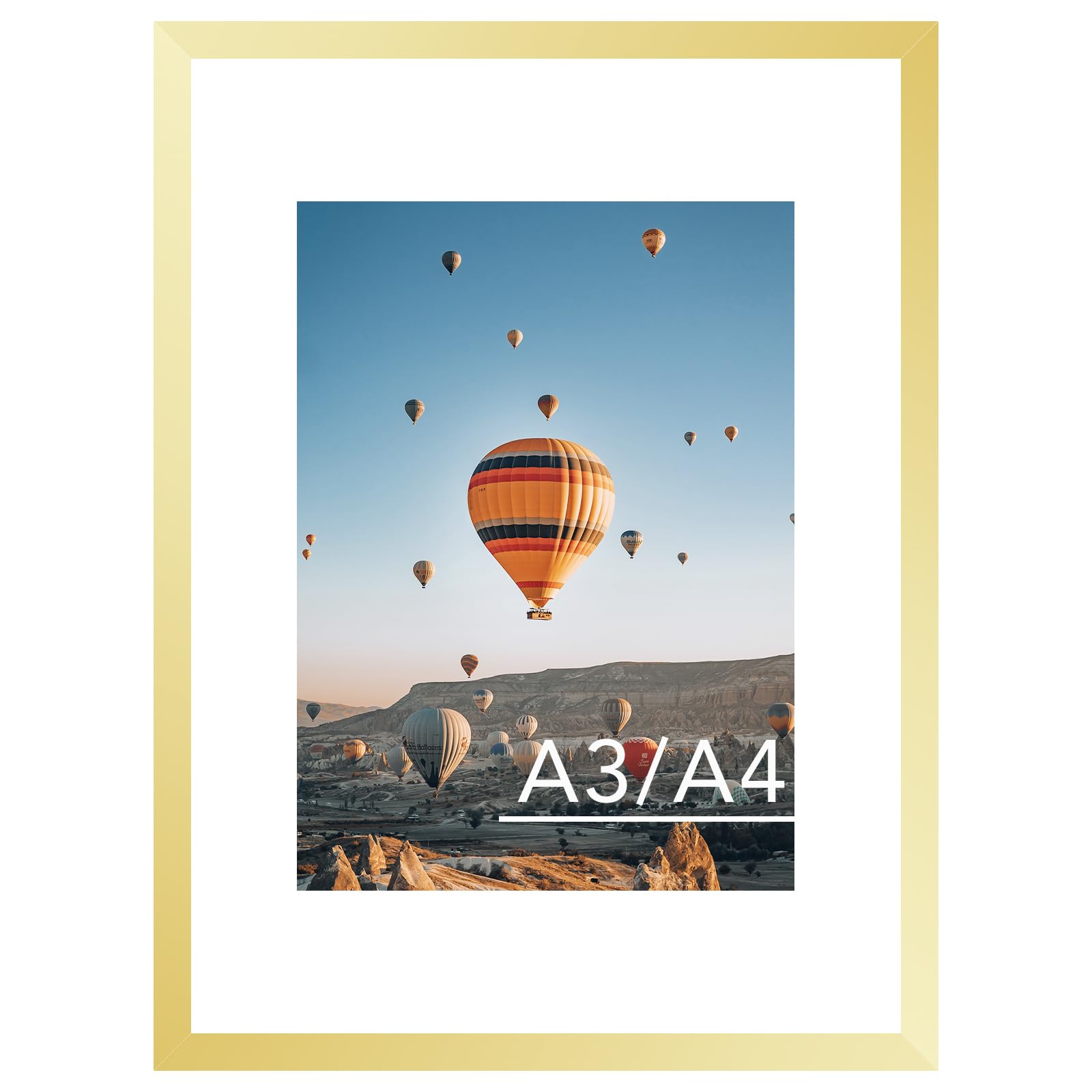 JCJMY 11.7x16.5 A3 Picture Frame Gold with 8.3x11.7 A4 Mat, Display Photo 8.3x11.7 with Mat or 11.7 x 16.5 Without Mat, Wall Hanging Large Frame with Plexiglass, Gold