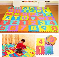 Kit 36 Tatame Tapete Eva Bebê Infantil Tapete Emborrachado Alfanumérico Térmico Colorido Educativo Placas Grandes 29X29X07