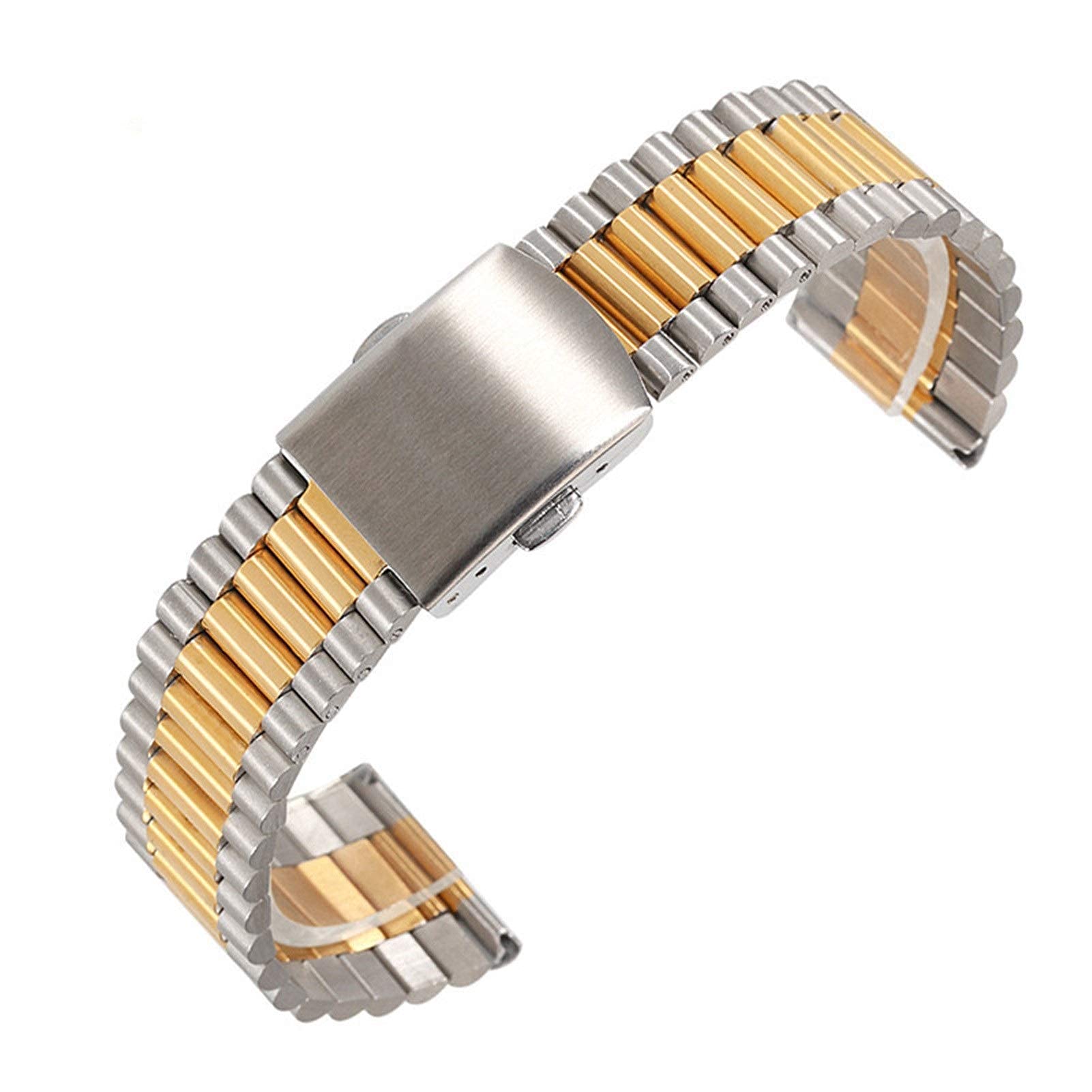 QHQQXN Correa de Reloj, Correa de Acero Inoxidable sólido de 12 mm, 14 mm, 16 mm y 18 mm con Hebilla Plegable con botón, Correa de Metal