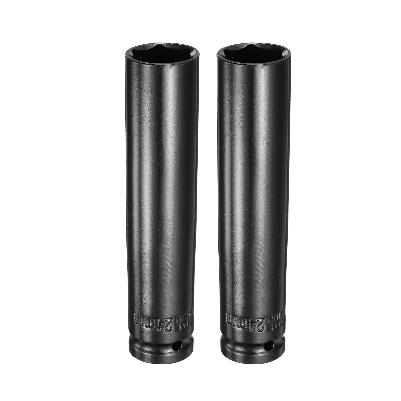 sourcing map 2pcs 6-Point Deep Impact Socket 1/2" Drive 24mm Metric Socket 5.7" (145mm) Extra Long Heat-Treated 45# Steel for Home Auto Spindle Axle Hex Nuts Bolts Repair, Black